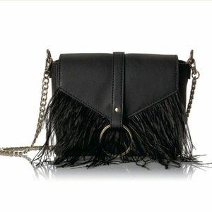 The Fix Courtney O Ring Feather Cross-Body Bag Chain strap Black Cocktail NWT$79